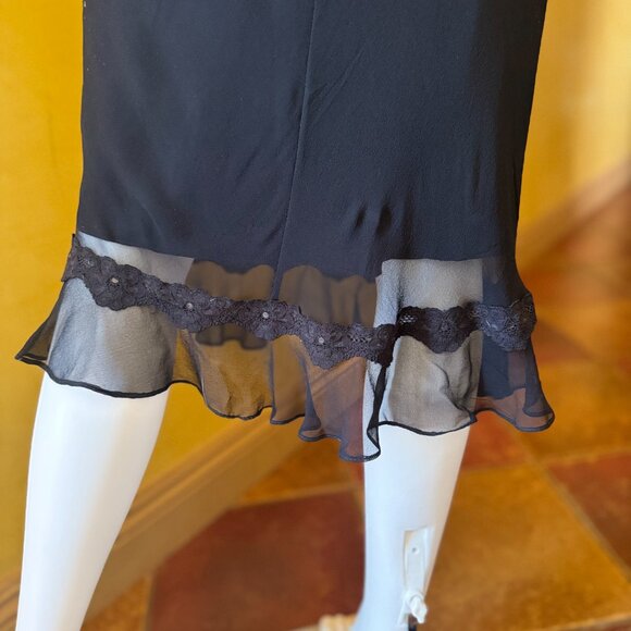 Y2K! RARE! Vintage Bebe Black Silk Slip Dress with Lace & Rhinestone – Size S - Picture 7 of 11